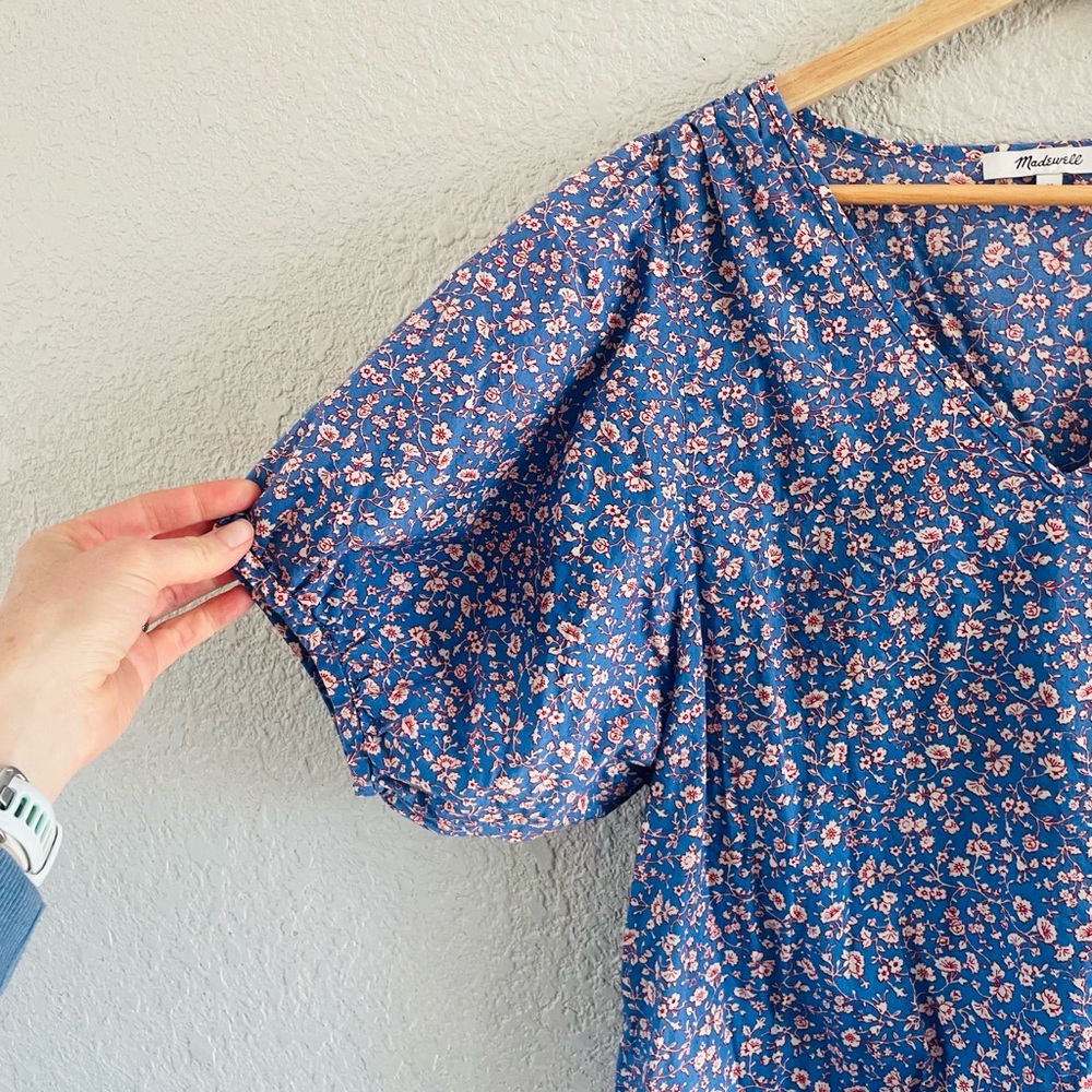 Madewell Blue Floral Puff Sleeve Top - Picture 4 of 11